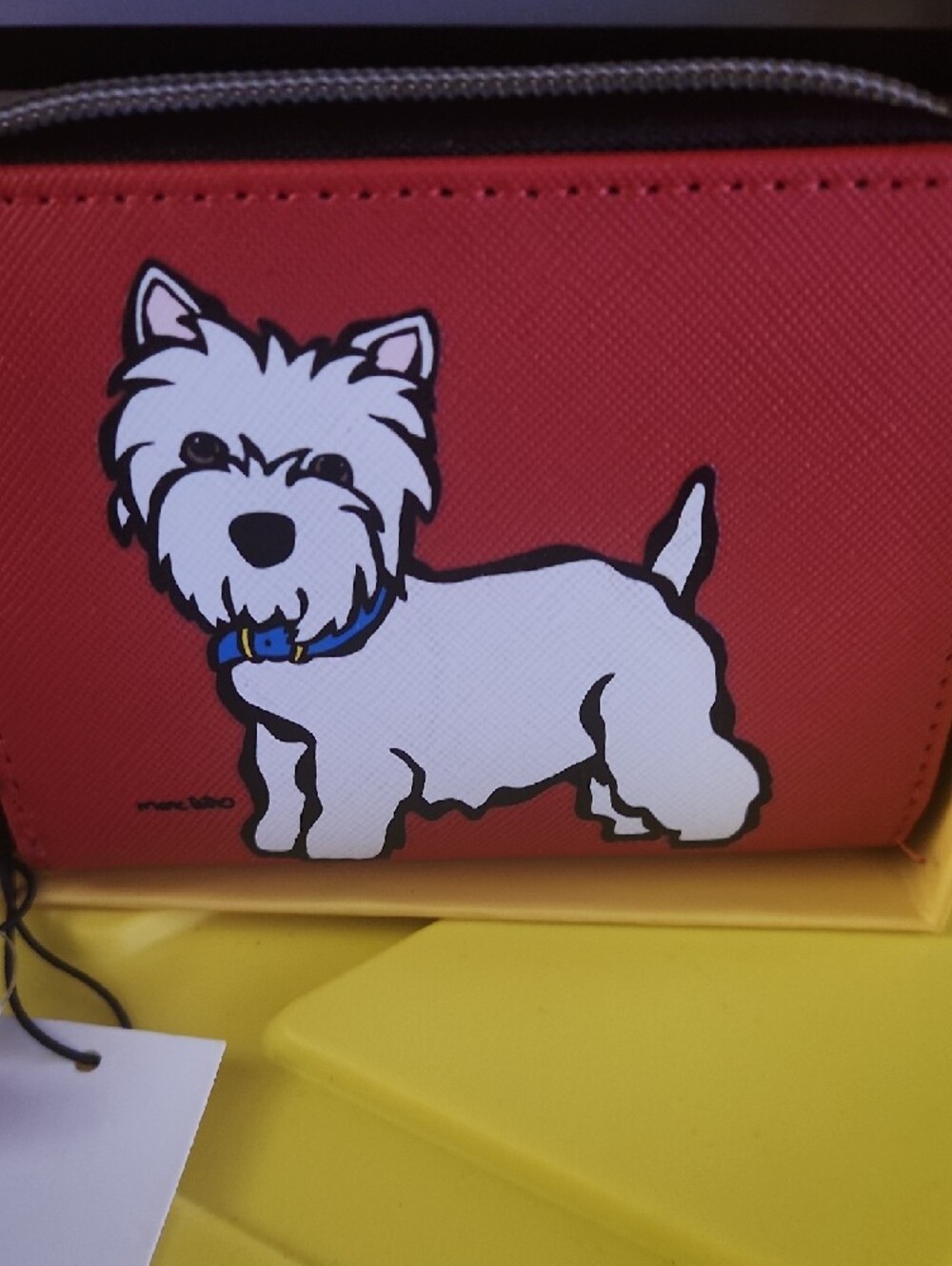 Marc Tetro Westie Dog Print Red Zip Wristlet Clutch